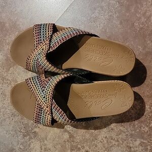Skechers Beverlee Delighted Cross Strap Cali Cork Wedge Heel Size 8 Multicolor